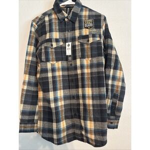 Burnside Plaid Flannel Shirt Men's Small NWT Khaki CA Army National Guard B8210